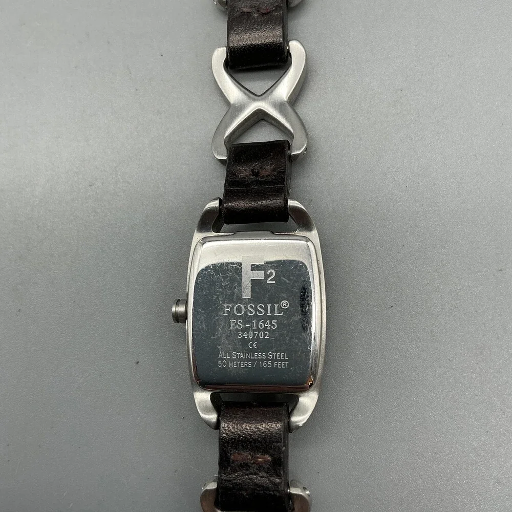 Fossil F2 ES-1645 Womens Watch 17mm Steel Brown Leather Band New Battery 7.25